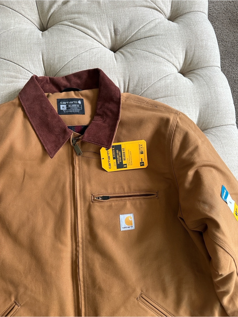 Carhartt Brown Canvas Work Jacket with Dark Brown Corduroy Collar - Picture 2 of 10